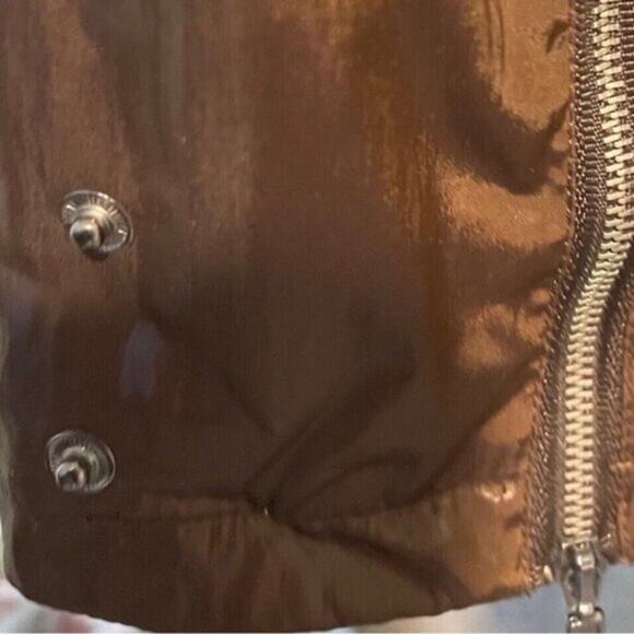 Vintage Y2K Metallic Brown Animal Print Lined Jacket Womens Medium Zip Snap Coat - Picture 7 of 16